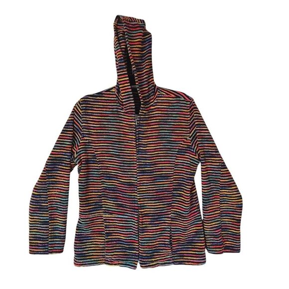 Chico's Design Women's Multicolor Striped Zip-Up Hooded Jacket Size 2 - Picture 1 of 11